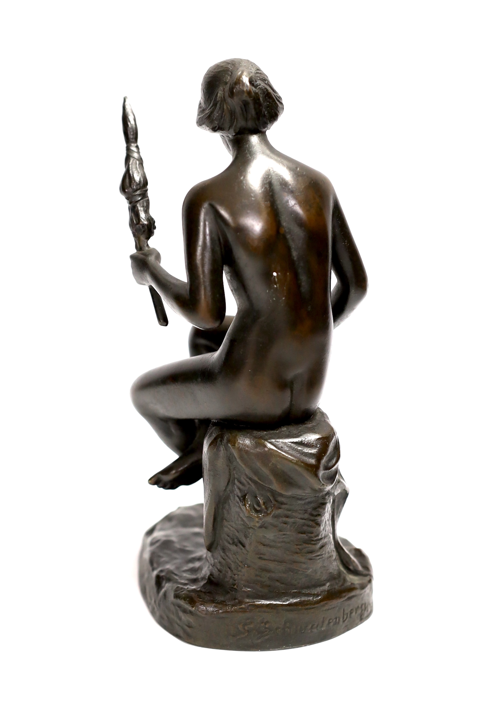 Spiro Schwalenberg (1898-1922), a bronze female figure of a spinner, 19cm